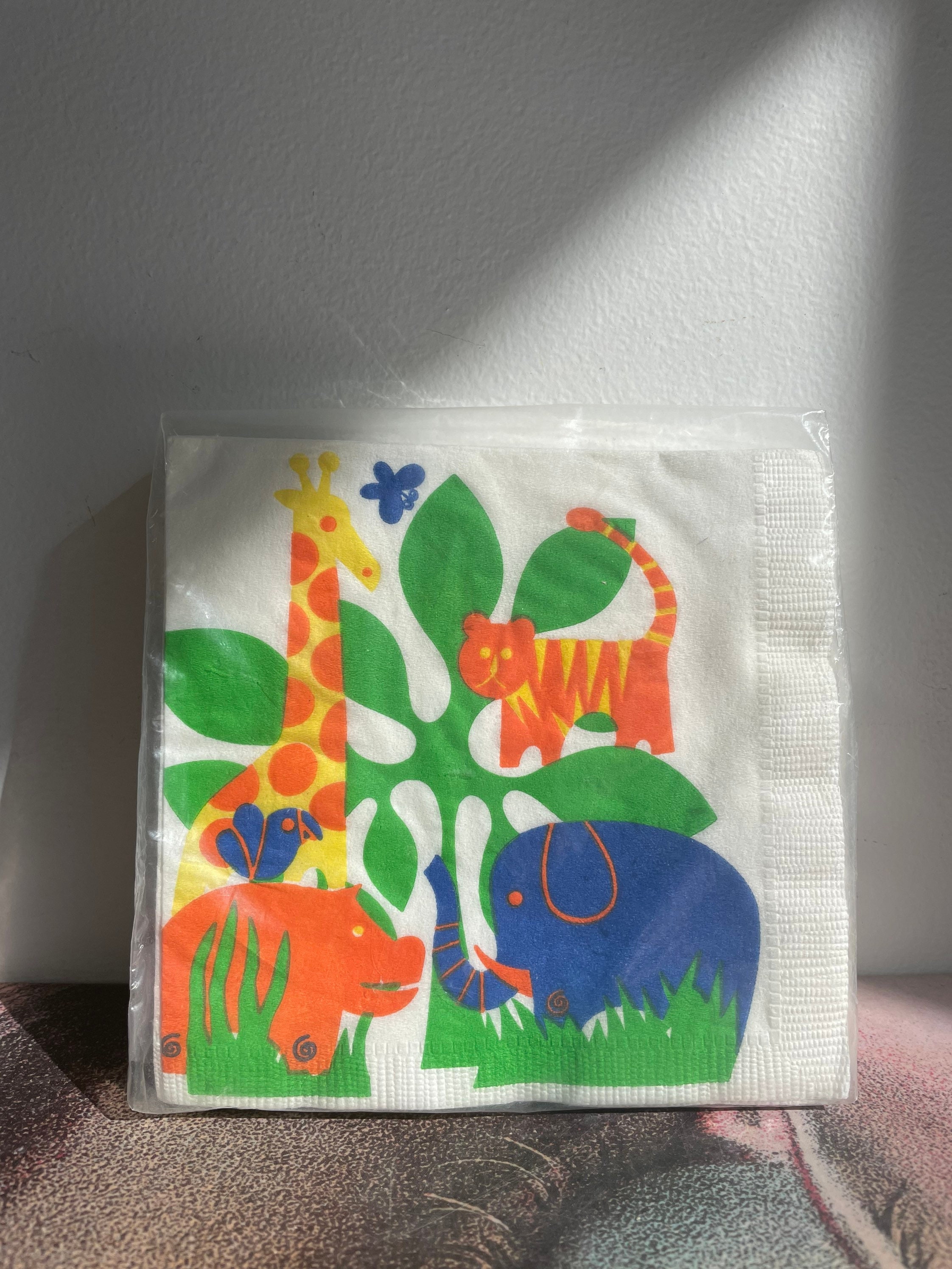 Vintage 1970s Party House Paper Cocktail Napkins Designed by Erwin Kalla 1978 Retro Childrens Birthday Party Zoo Jungle