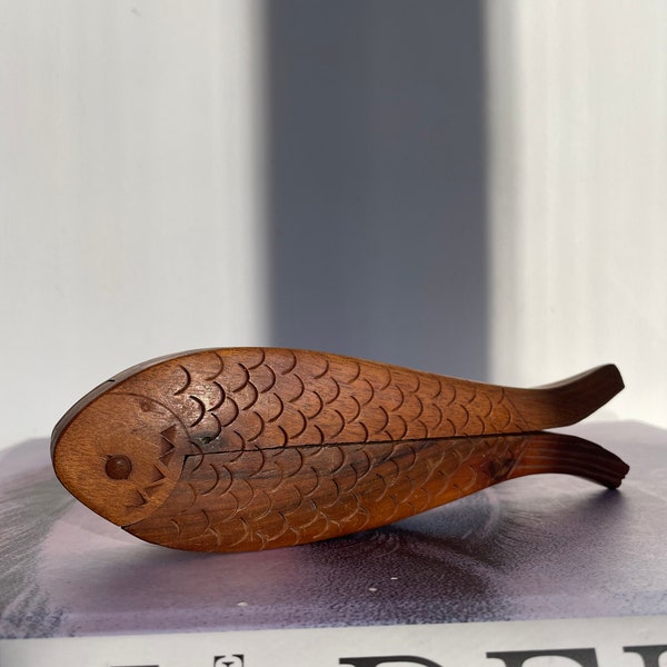 Vintage Fish-Shaped Wooden Scandinavian Nut Cracker, Swedish Folk Art