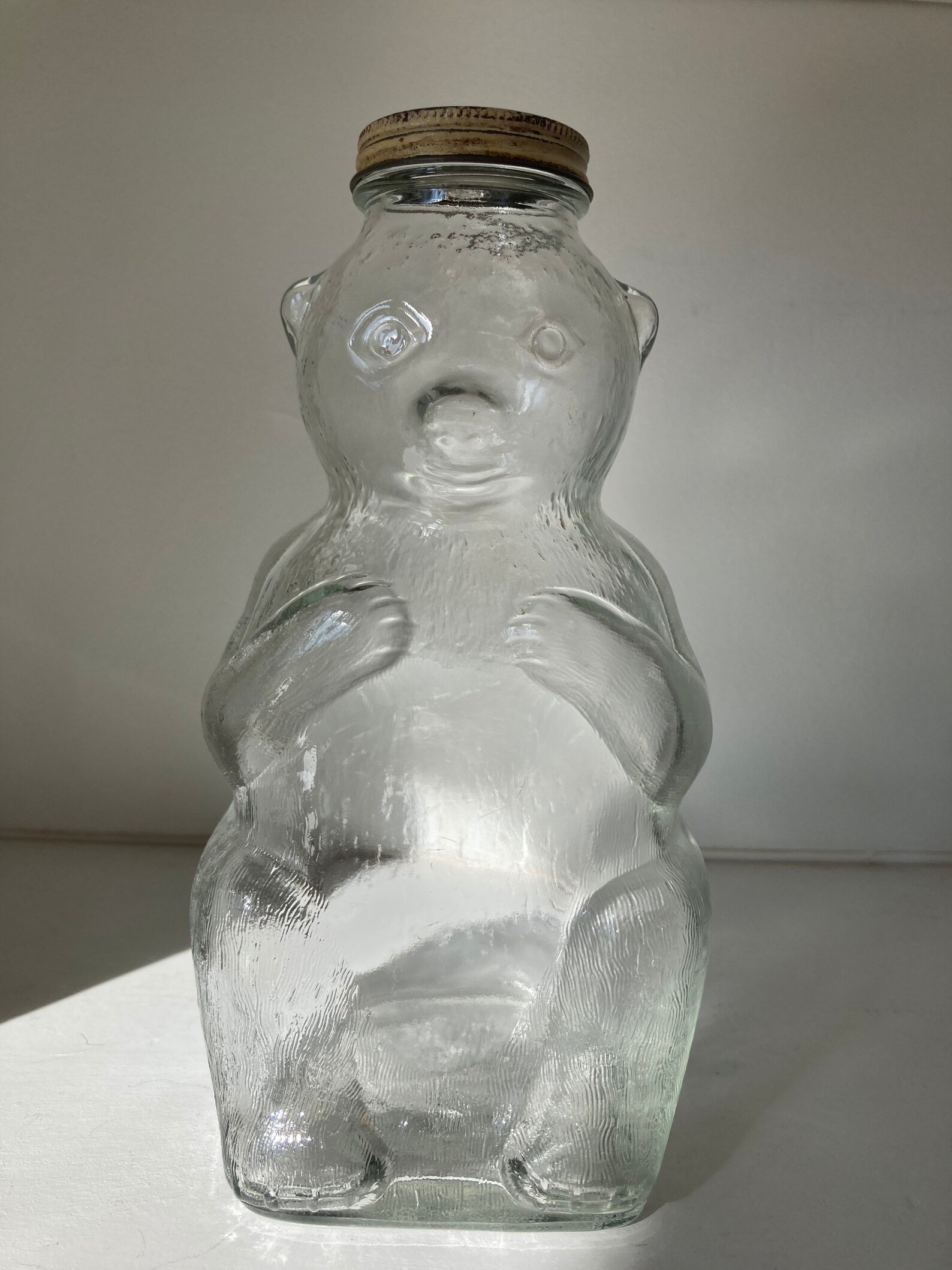 Large Vintage Glass Honey Teddy Bear Jar Snow Crest Bank and Etsy