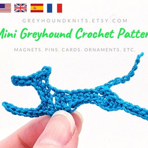 PATTERN Greyhound, motif d’applique de whippet de lévrier au crochet, mini crochet lévrier en cours d’exécution silhouette contour broche Greyhoundknits