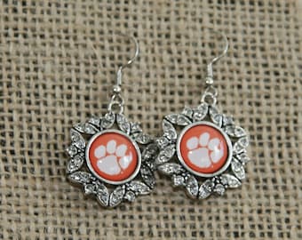 Clemson University Rhinestone Dangle Earrings
