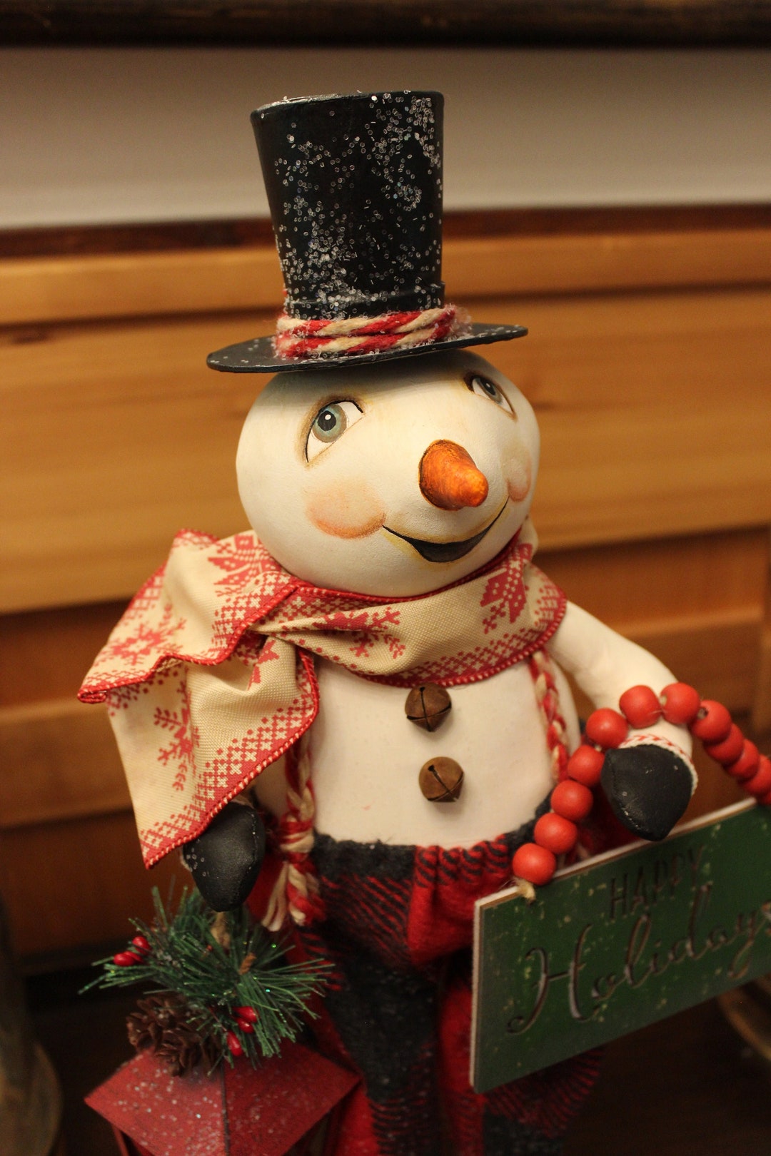 OOAK Primitive Snowman Doll Handmade Snowman Doll Christmas Etsy