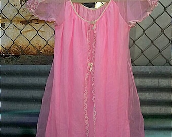 Vintage Pink Nightgown Babydoll Nightie 60s
