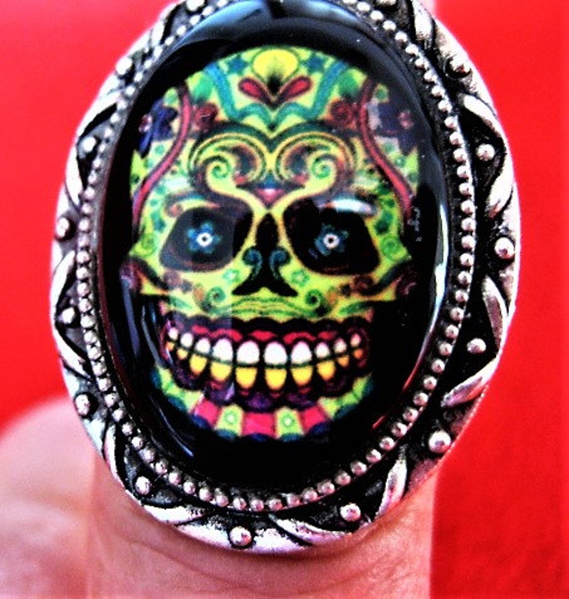 Sugar Skull Fun Rings Adjustable Band Assorted Styles Etsy
