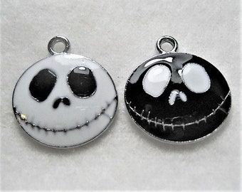 Jack Skellington Face Enameled Pendant w/Fixed Top Loop