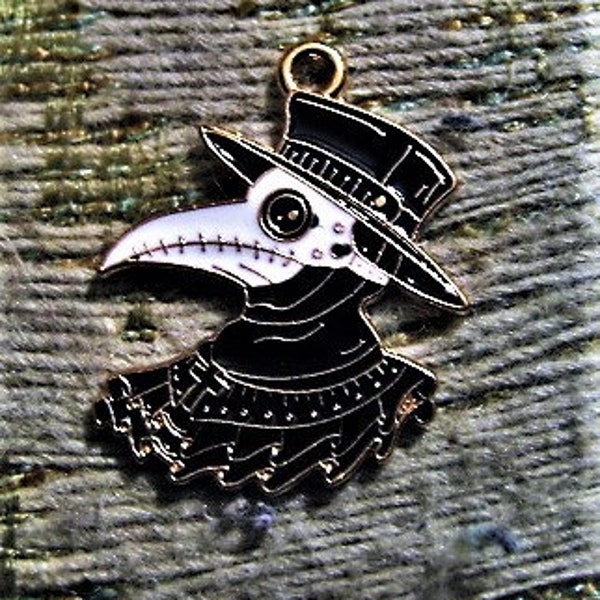 Plague Doctor Enameled Metal Charm w/Fixed Top Loop