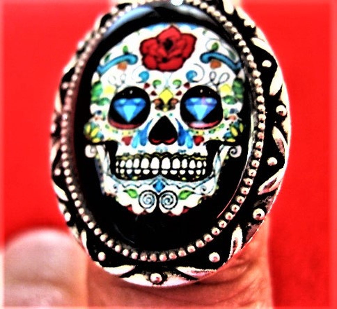 Sugar Skull Fun Rings Adjustable Band Assorted Styles Etsy