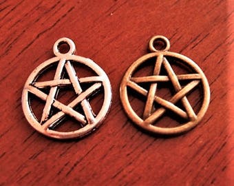 Tiny Pentacle Charms - 3/4", Silver or Pewter Finish