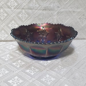 Vaso de carnaval antiguo Fenton Little Flowers azul cobalto grande