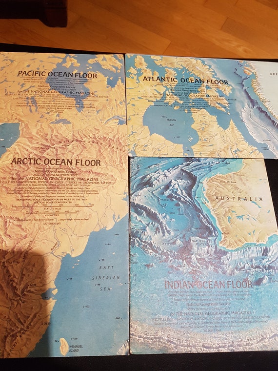 Vintage National Geographic Maps Of The Oceans And Ocean Etsy