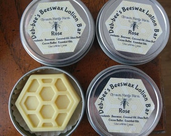 Luxurious Beeswax Lotion Bar - Rose / Hard Lotion Bar / Solid Lotion Bar / Deb*bee's Beeswax Lotion Bar