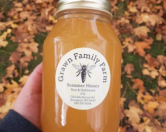 Raw Unfiltered Summer  NY Honey 3 lbs / Really Raw Honey / Unheated Honey