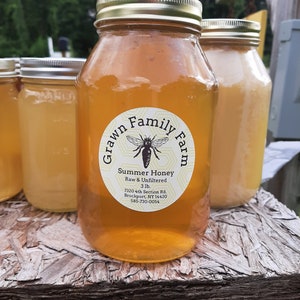 Raw Unfiltered Summer  NY Honey 3 lbs / Really Raw Honey / Unheated Honey