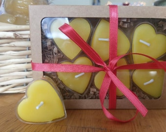 Heart Shaped Beeswax Tea Lights / Heart Shaped Candles / Heart Shaped Beeswax Candles / Deb*bee's Beeswax Candles / Valentine Heart Candles