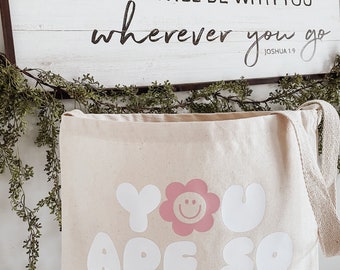 Messenger tote canvas bag, school bag, church bag, you are loved bag, spread kindness, apparel, accessories