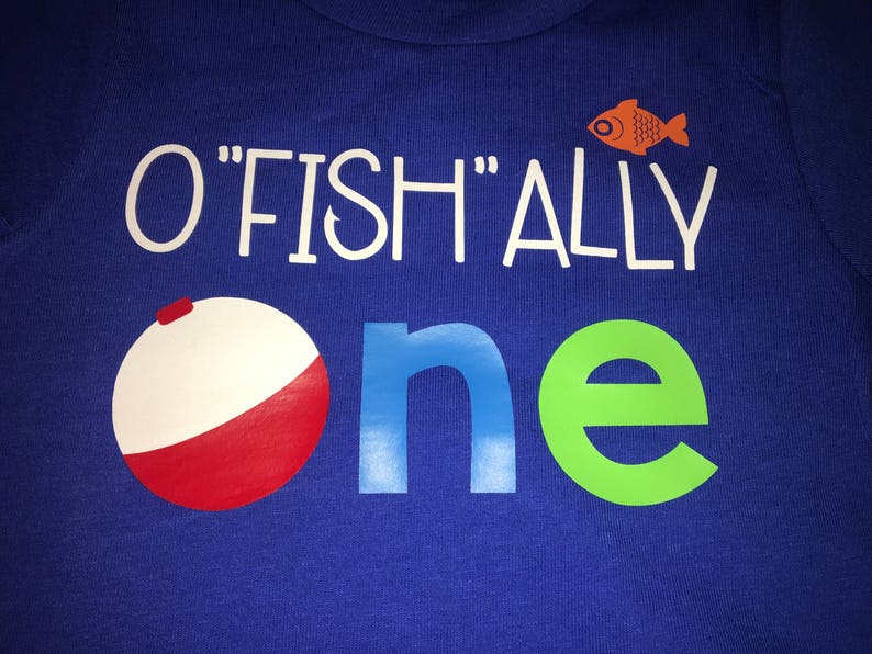 OFISHALLY One Shirt One. fishing theme for birthday party fishing bobber Set of Shirts for Kids, Babies, and Adults Custom image 1