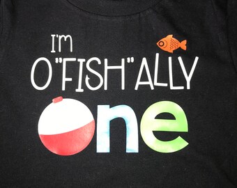 One Shirt - One.  - fishing theme - for birthday party - fishing bobber - Set of Shirts for Kids, Babies, and Adults - Custom