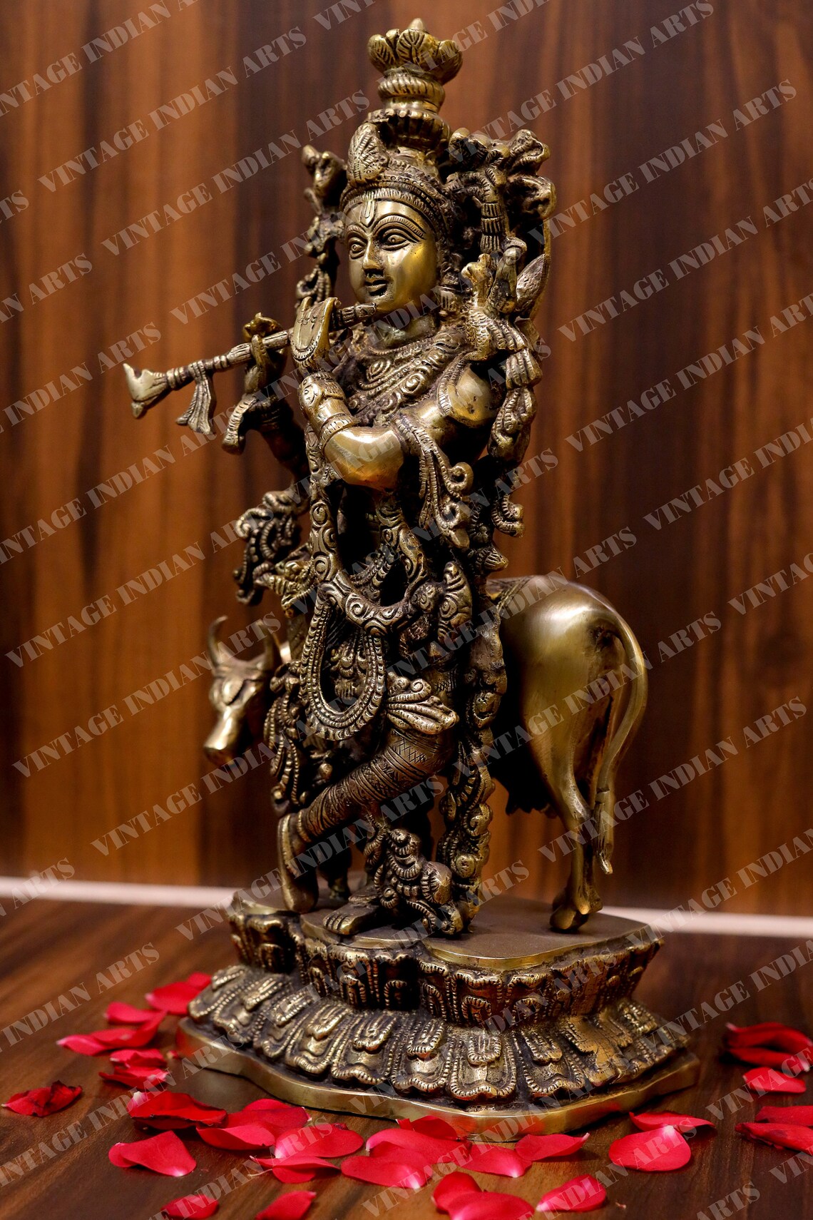 Brass Krishna With Cow Brass Statue,krishna Brass Large 41cm Idol,brass