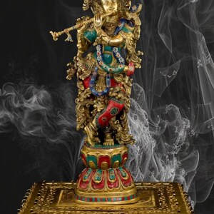 Brass Krishna Statue: Home Temple Pooja Mandir Murti