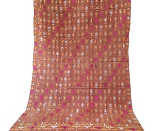 Phulkari Embroidered with Floss-Silk on Handwoven cotton,From West Pakistan,Punjab India mahroon phulkari