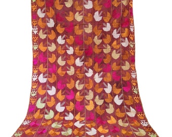 Phulkari Embroidered with Floss-Silk on Handwoven cotton,From West Pakistan,Punjab India mahroon phulkari