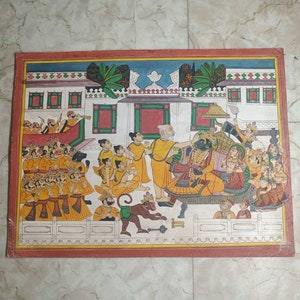 Indian miniature gouache painting of Ram rajya tilak from Nathdwara school hand drawn with natural pigment and next level of work
