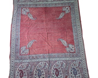 Antico arazzo indiano Kalamkari in cotone: scialle con motivo floreale Paisley