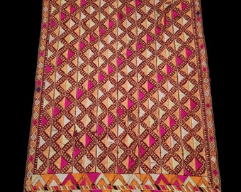 Phulkari Embroidered phulkari with Floss-Silk on Handwoven cotton,From West Pakistan,Punjab India