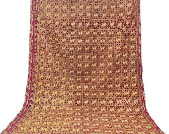 Phulkari Embroidered with Floss-Silk on Handwoven cotton,From West Pakistan,Punjab India