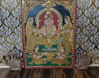 Ganesh Tanjore Gemälde, 22K Goldfolien, Handarbeit, Pooja Raum Dekor Gemälde,