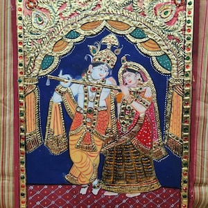 Tanjore painting Indian painting radha krishna Tanjore art small Size 12 inch by 16 inch for home decor wall painting