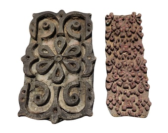 Antique wooden block pair for printing Indian textiles