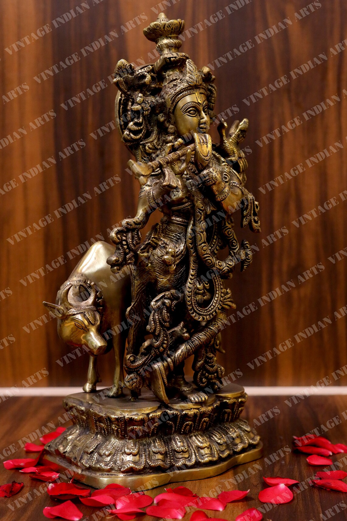 Brass Krishna With Cow Brass Statue,krishna Brass Large 41cm Idol,brass