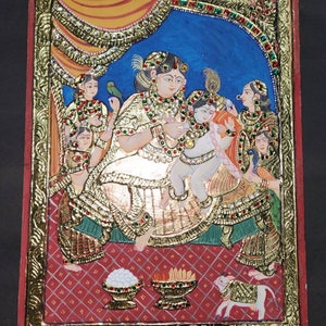Tanjore painting Indian painting Tanjore art small Size 12 inch by 16 inch for home decor wall painting yashoda and krishna