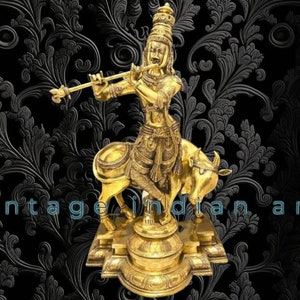 Brass Krishna Statue: Lord Krishna Murti for Home Temple (68.5CM)