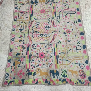 Antique figurative Kantha quilt from undivided Bengal antique kantha a folk art of Bengal size 58 inch by 70 inch