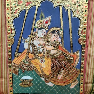 Tanjore painting Indian painting radha krishna Tanjore art small Size 12 inch by 16 inch for home decor wall painting