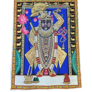 Shrinath ji pichwai on cloth painting on cloth vintage Shrinath ji painting indian painting on cloth 90 cm by 120 cm