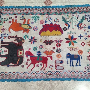 Antique Rare Kantha Quilt cross stitch Embroidery with cotton thread From west Bengal Region India