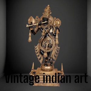 Brass Krishna Statue: Hindu God Murti for Home Temple