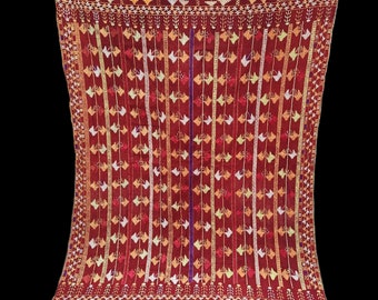 Phulkari Embroidered with Floss-Silk on Handwoven cotton,From West Pakistan,Punjab India