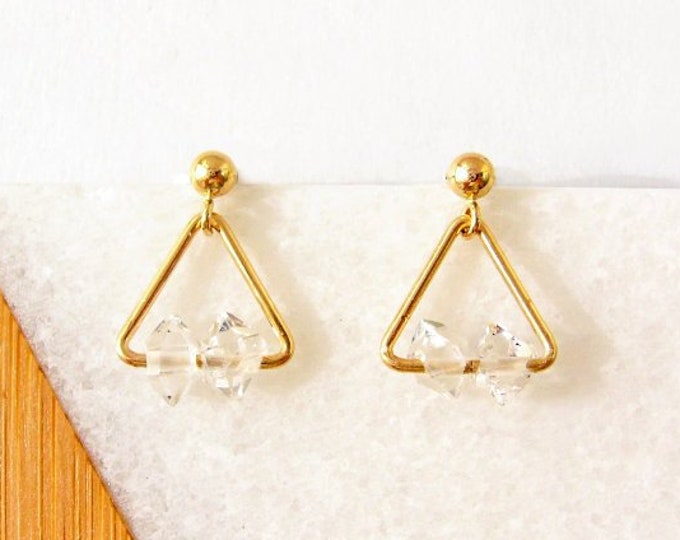 Herkimer diamond earrings gold | Geometric earrings gold filled | Silver triangle earrings sterling silver | Geometric stud earrings