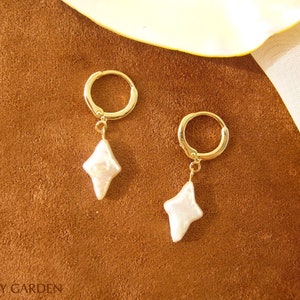 Natural freshwater pearl earrings | Star shaped pearl earrings drop | Statement pearl hoop earrings | Stylish pearl drop earrings dangle