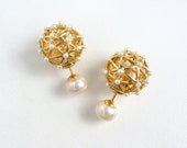 Freshwater pearl stud earrings sterling silver Statement pearl earrings gold Double sided earring pearl Front back earrings pearl