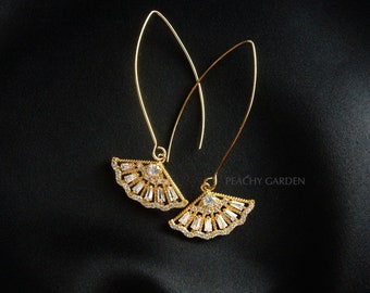 CZ fan earrings gold | Cubic zirconia earrings dangle | Bridal earrings drop gold | Crystal earrings dangle | Bridemaids gift jewelry