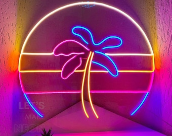 Palm tree retro 80s Neon light, neon sign, wall decor, retro neon sign, wall light retro, retrowave art, retro neon lights, sunset Palm