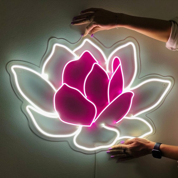 Neon Art LED Neon Sign Wall Decor - Lotus Flower Lights for Bedroom Decorations - Élégant LED Neon Sign