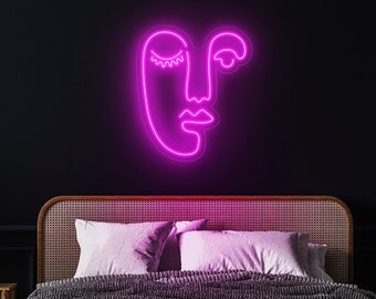 Art neon sign, Bedroom neon sign, Face Art Neon Sign Wall Art, Face led sign, Abstract face, Woman neon light, Modern neon sign, Neon lights