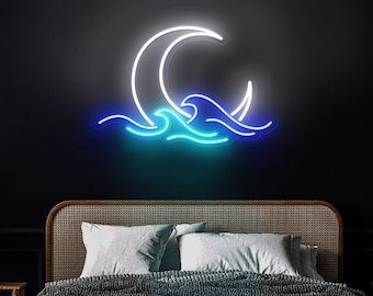 Moon Neon Sign, Sunrise Sunset Wave Neon Sign, Moon Wave Bedroom Neon Sign, Wave Neon Sign, Moon Neon Sign, Moon Light Sign, Anime Neon Sign