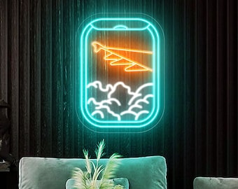 Plane Window View Neon Sign, Plane neon sign, Neon Sign, LED Neon Sign, Wall Decor, Sunrise sunset neon sign, Bedroom neon sign, Neon lights
